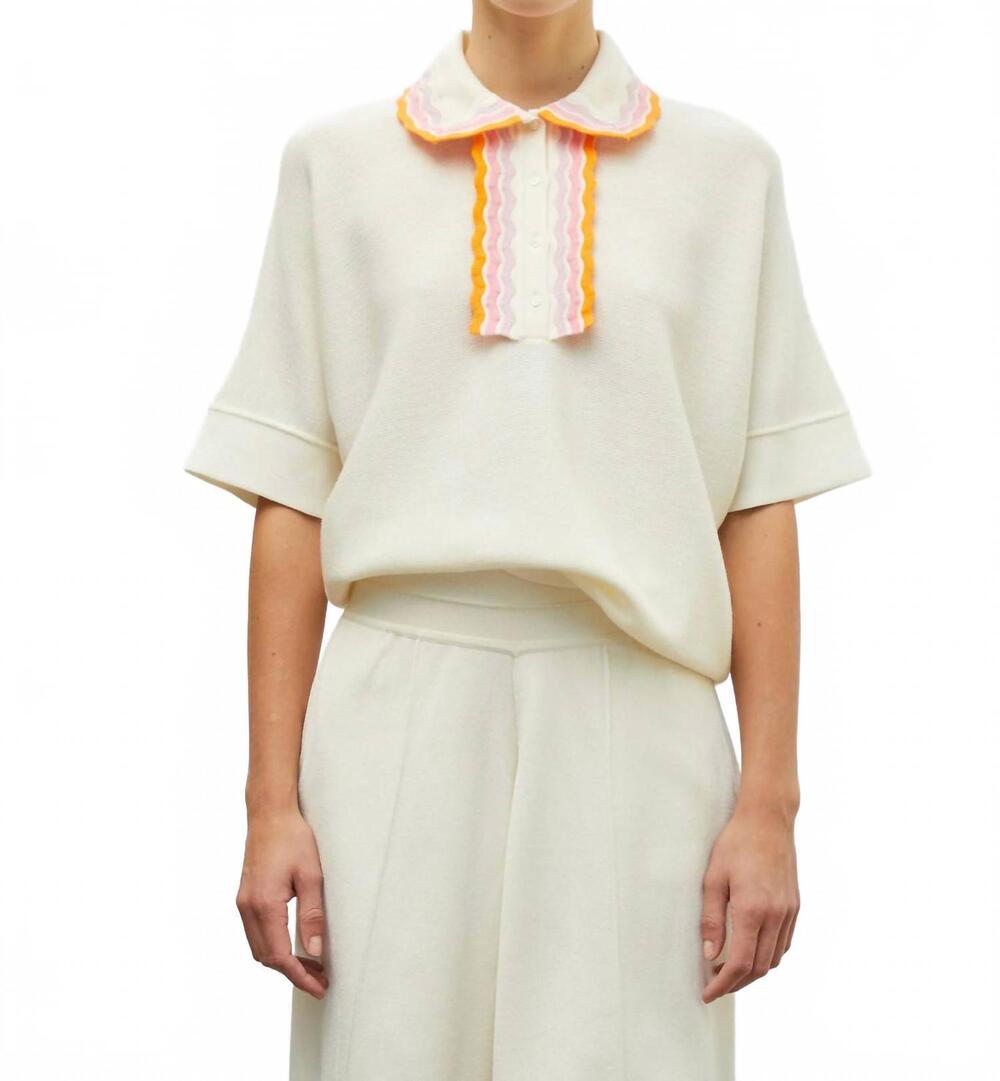 NEW MOLLI rickrack collar loose-fitting knit top in natural multi rose